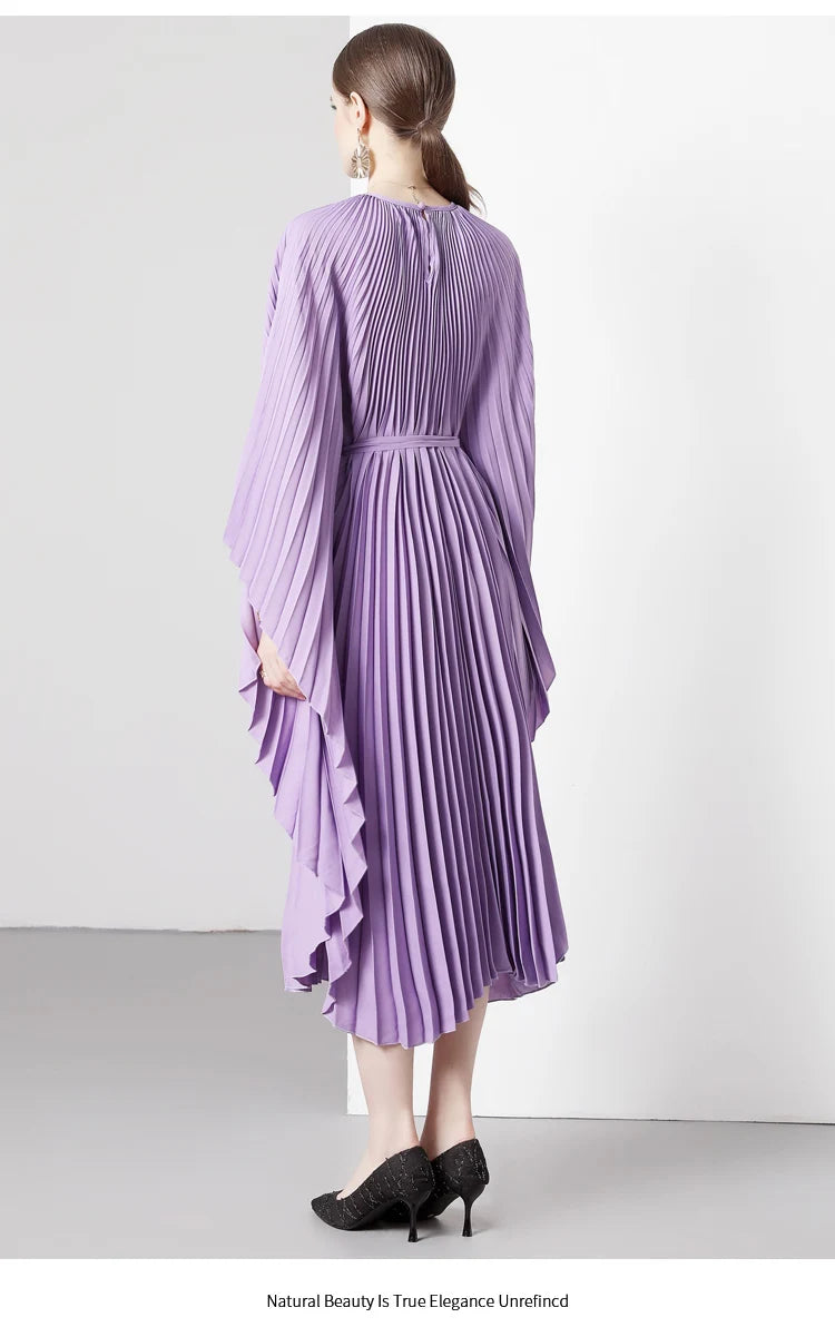 Women's Miyake Original Design Organ Pleated Batwing Sleeve Dress Allmartdeal