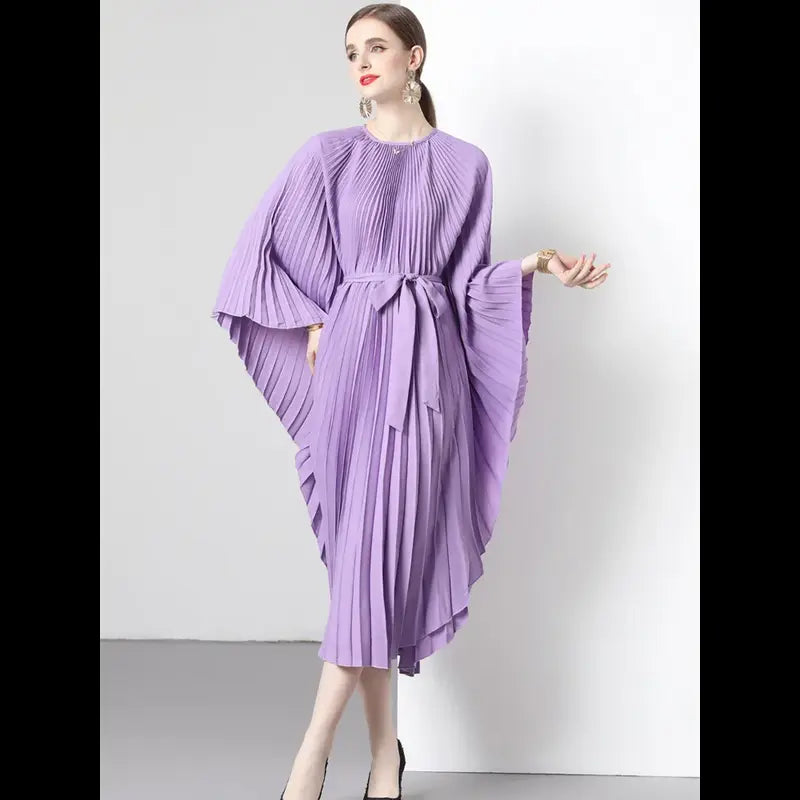 Women's Miyake Original Design Organ Pleated Batwing Sleeve Dress Allmartdeal