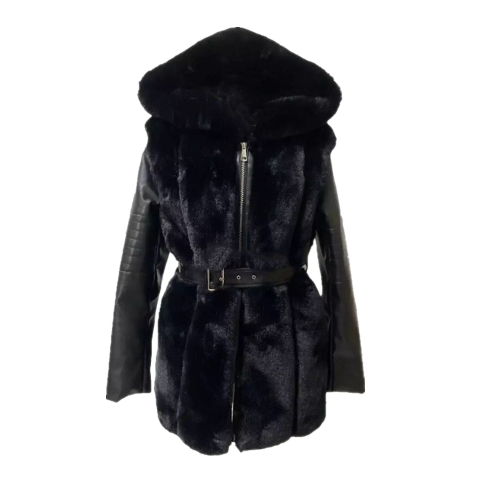 Women's Patchwork Faux PU Leather Faux Fur Jacket Coat Allmartdeal