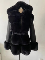 Women's Patchwork Faux PU Leather Faux Fur Jacket Coat Allmartdeal