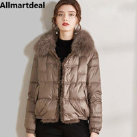 Women's Real Fox Fur Collar Puffer Allmartdeal