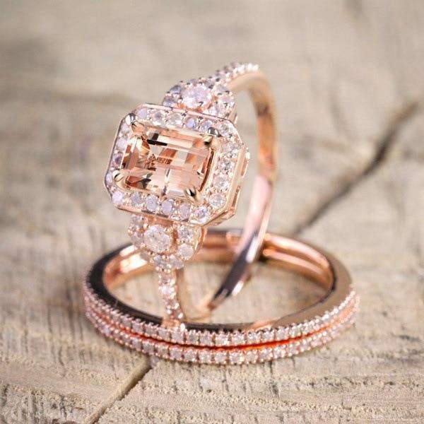 Women's Rose Gold Color Princess Ring Set Allmartdeal