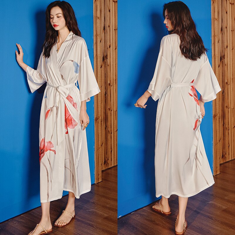 Women's Satin Plus Size Silk Cool Long Robes Pajamas Allmartdeal