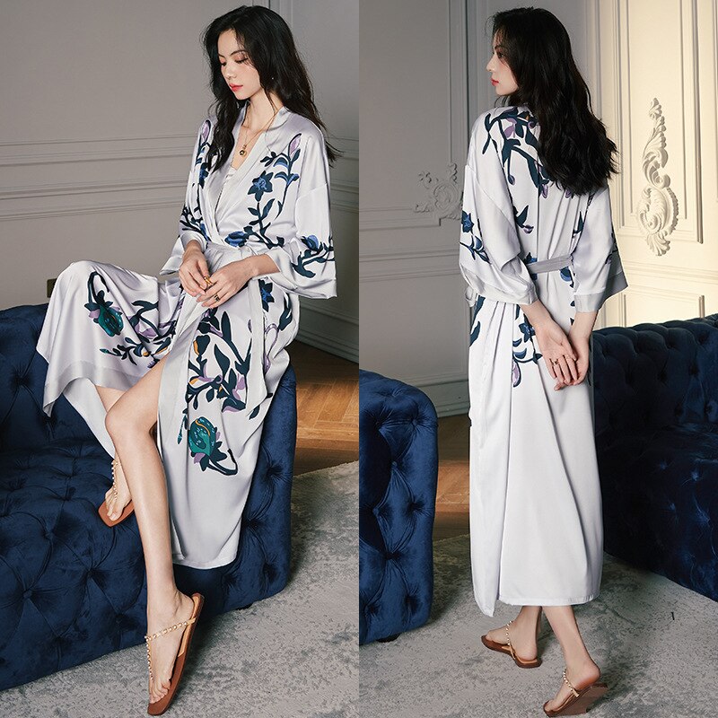 Women's Satin Plus Size Silk Cool Long Robes Pajamas Allmartdeal