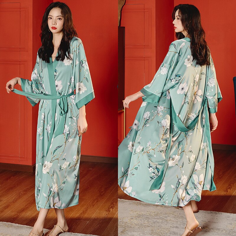 Women's Satin Plus Size Silk Cool Long Robes Pajamas Allmartdeal