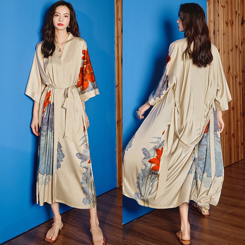 Women's Satin Plus Size Silk Cool Long Robes Pajamas Allmartdeal