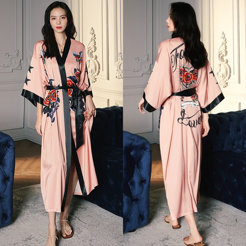 Women's Satin Plus Size Silk Cool Long Robes Pajamas Allmartdeal