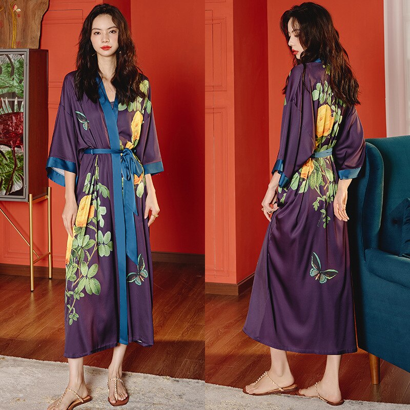 Women's Satin Plus Size Silk Cool Long Robes Pajamas Allmartdeal