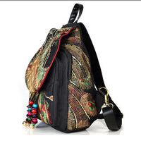 Women's Sequins Embroidered Canvas Floral Backpack Allmartdeal