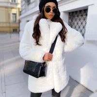 Women's Solid Plush Faux Rabbit Fur Jacket Coat Allmartdeal