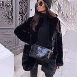 Women's Solid Plush Faux Rabbit Fur Jacket Coat Allmartdeal