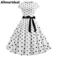 Women's Vintage White Polka Dot Summer Dress Allmartdeal