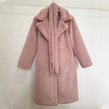 Women's Oversized Lapel Belted Faux Rabbit Fur Coat