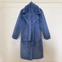 Women's Oversized Lapel Belted Faux Rabbit Fur Coat