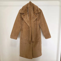 Women's Oversized Lapel Belted Faux Rabbit Fur Coat