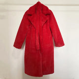 Women's Oversized Lapel Belted Faux Rabbit Fur Coat