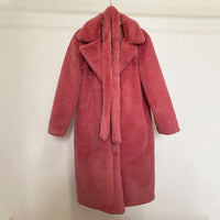 Women's Oversized Lapel Belted Faux Rabbit Fur Coat