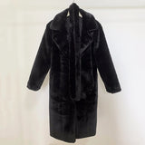 Women's Oversized Lapel Belted Faux Rabbit Fur Coat